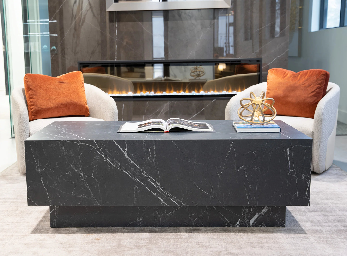 Nero Marquina Marble Cube Coffee Table - Monolithic Pedestal Design - Architectural Natural Stone Furniture | LuxuryMarbleHome