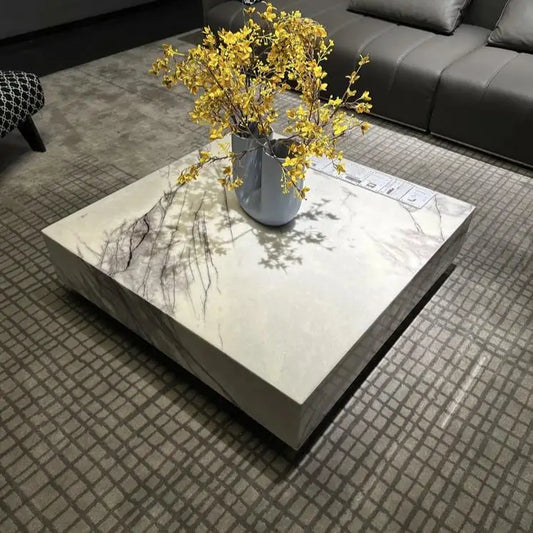 Carrara White Marble Cube Coffee Table - Monolithic Pedestal Design - Architectural Natural Stone Furniture | LuxuryMarbleHome