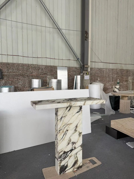 Front View: Monolithic T-Silhouette of Bvlgari Marble Console | LuxuryMarbleHome