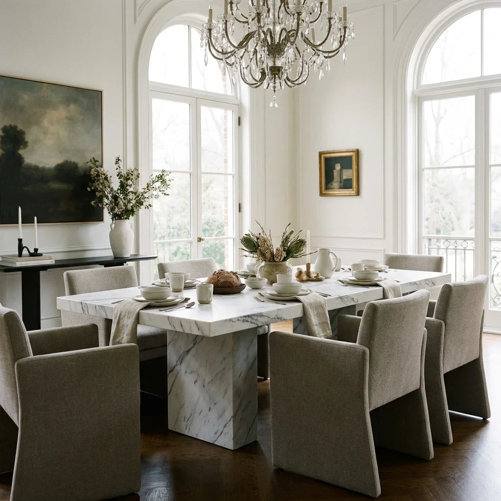 Imperial 71 inch Carrara Marble Dining Table - Natural Stone Luxury Furniture | Worldwide Shipping Available - Architectural Natural Stone Furniture | LuxuryMarbleHome