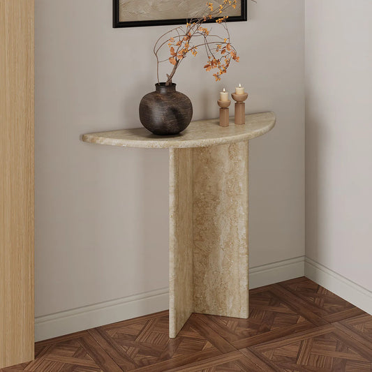 The Crescent Monolith: Rosso Travertine Console - Architectural Natural Stone Furniture | LuxuryMarbleHome