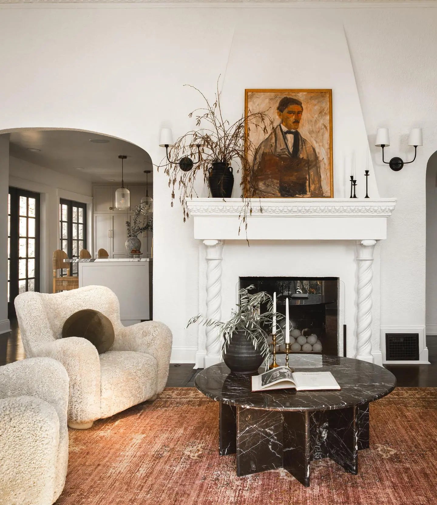 Antique Circular Marble Coffee Table - Cross-Pedestal Architectural Design - Architectural Natural Stone Furniture | LuxuryMarbleHome