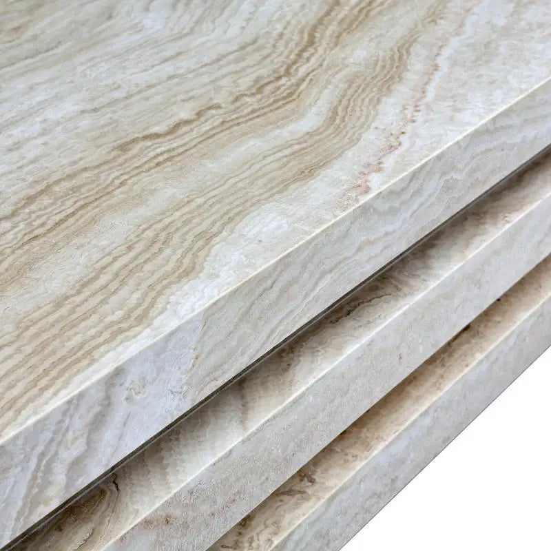 Close-up of Natural Travertine Layers and Honed Finish | LuxuryMarbleHome