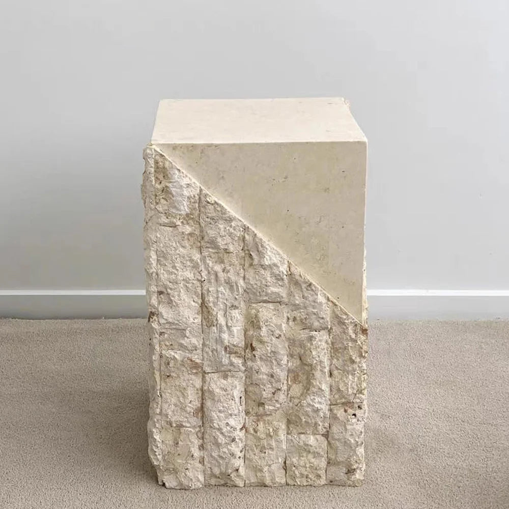 Alternate Design: Split-face Textured Travertine Pedestal Side Table | LuxuryMarbleHome