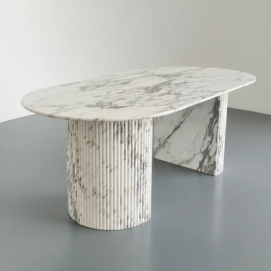 Studio View: Arabescato Elephant White Marble Dining Table with Fluted Pedestals | LuxuryMarbleHome