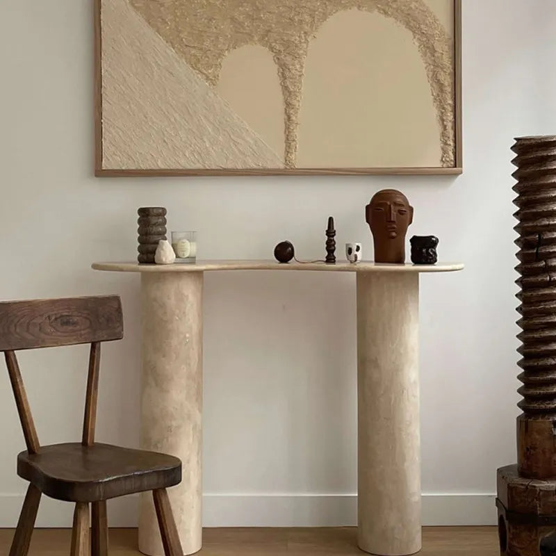 The Serpentine Monolith: Organic-Edge Travertine Console - Architectural Natural Stone Furniture | LuxuryMarbleHome