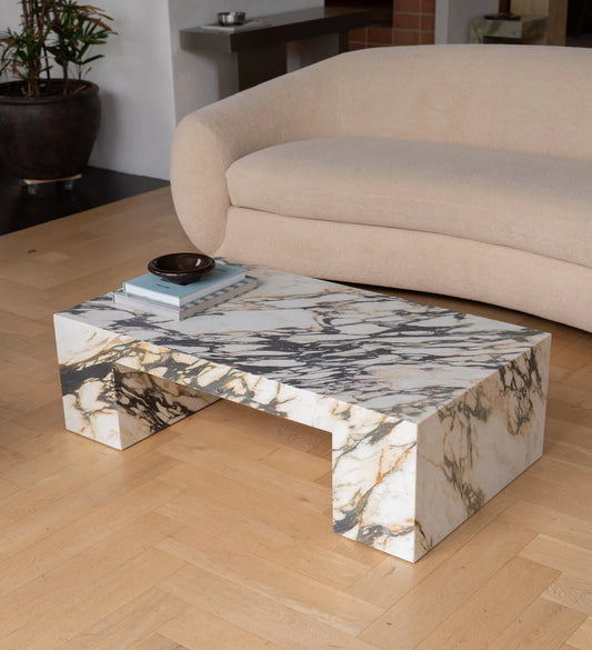 Calacatta Viola Marble Coffee Table - Monolithic Bridge Design - Architectural Natural Stone Furniture | LuxuryMarbleHome