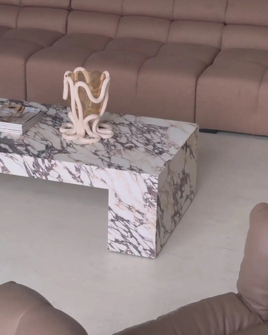 Calacatta Viola Marble Coffee Table - Monolithic Bridge Design - Architectural Natural Stone Furniture | LuxuryMarbleHome