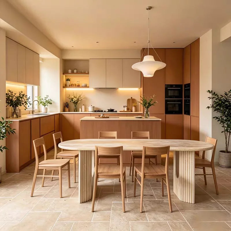 The Pantheon Oval: Natural Travertine Arch-Base Dining Table