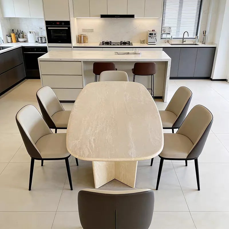 The Meridian Oval: Sculptural Natural Travertine Dining Table