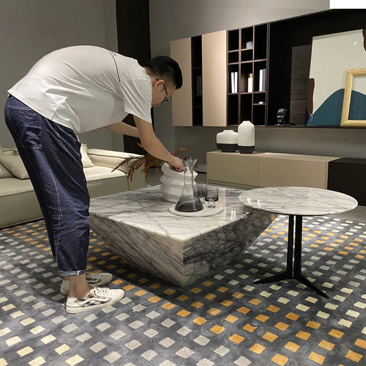 The Frost Blossom: Natural Xiangxuemai Marble Square Coffee Table