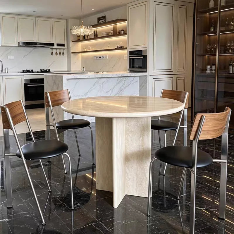 The Astraea Cross: Natural Travertine Star-Base Round Dining Table