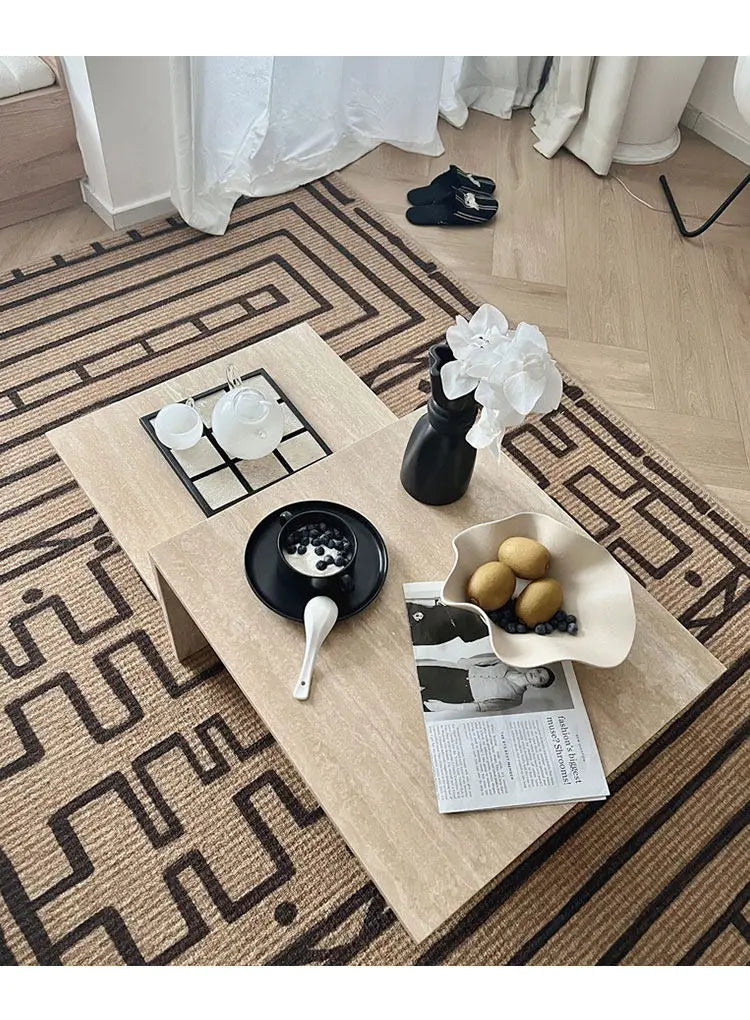 Classic Stepped Travertine Coffee Table - Dual-Level Architectural Block