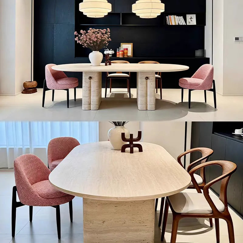 The Corinthian Oval: Imported Natural Travertine Dining Table