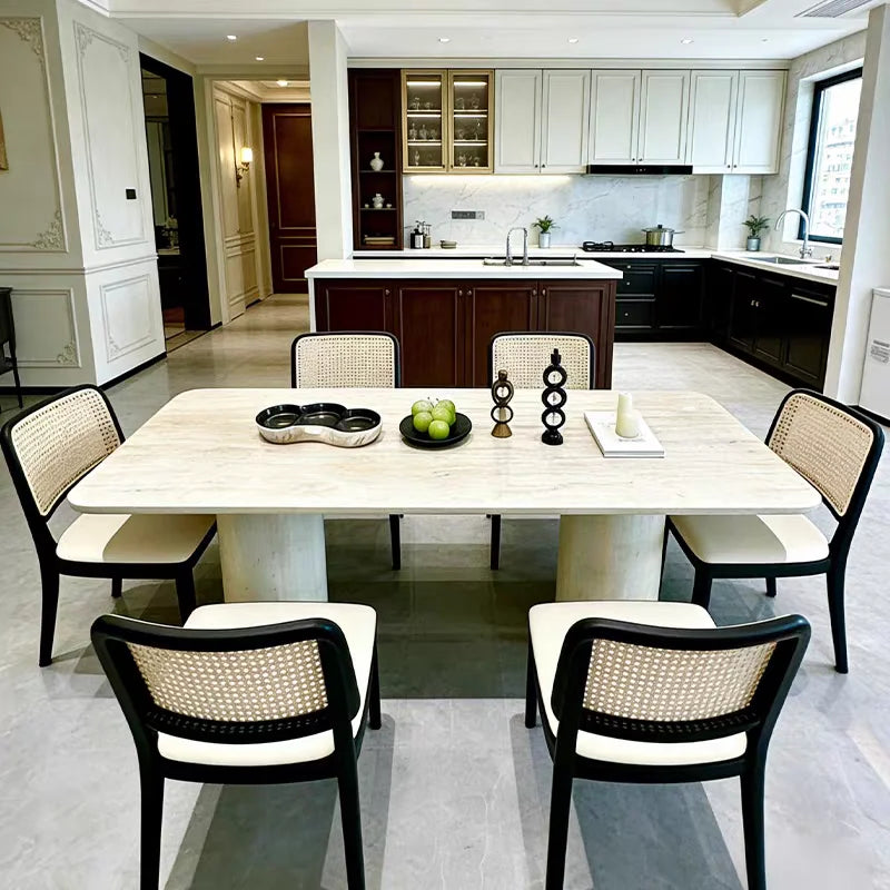 The Roman Monolith: Imported Natural Travertine Rectangular Dining Table