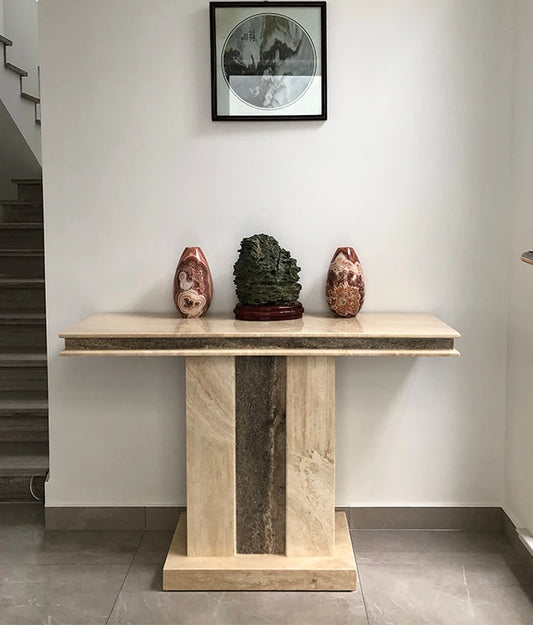 The Monolithic Gateway: Natural Travertine Console Table