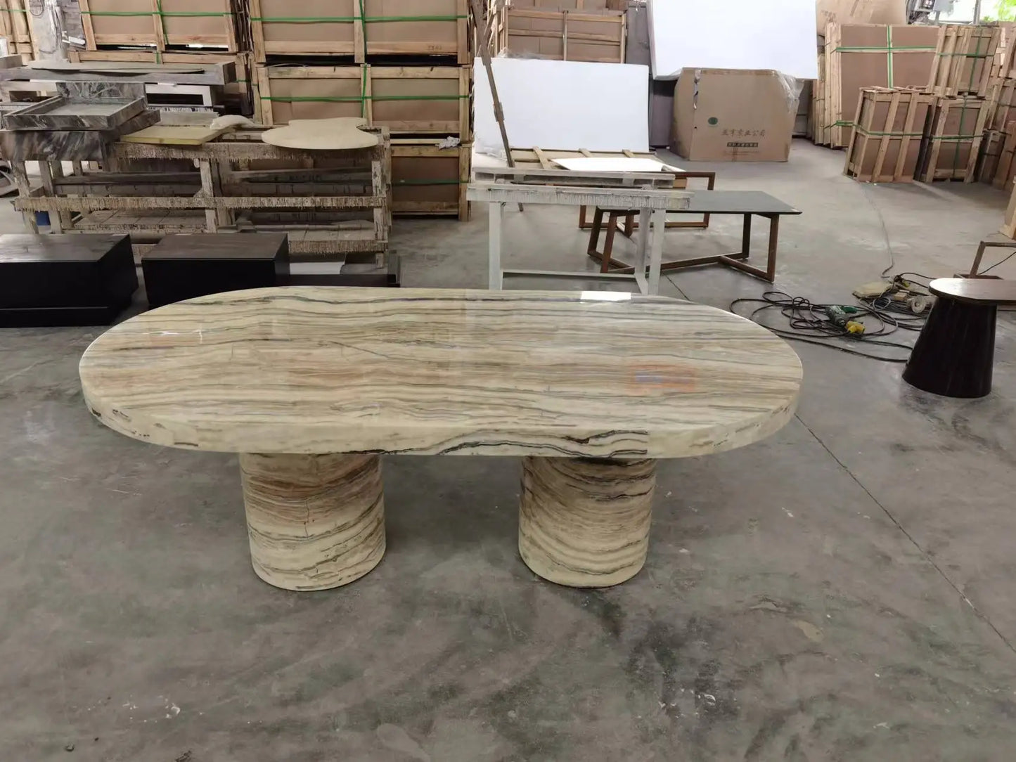 The Cypriot Monolith: Architectural Oval Natural Marble Dining Table