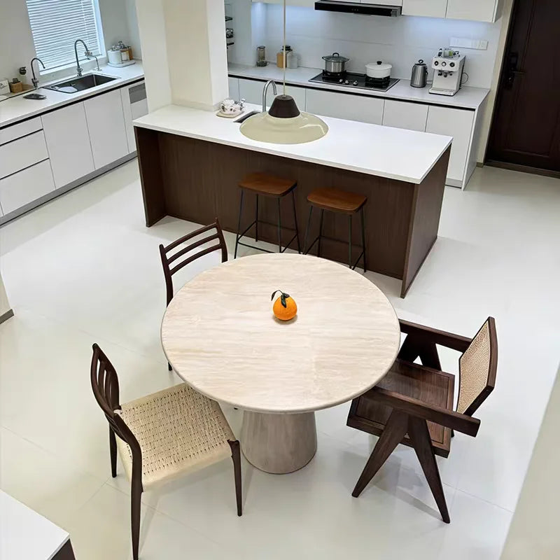 The Parisian Petite: French-Style Natural Travertine Round Dining Table - Natural Travertine Stone Furniture - Monolithic Design - One Stone One Picture - Luxury Marble Home (View 5)