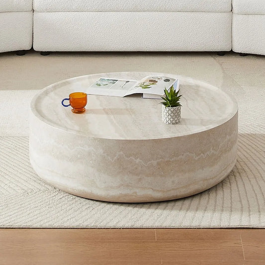 The Orb: Monolithic Round Natural Travertine Coffee Table