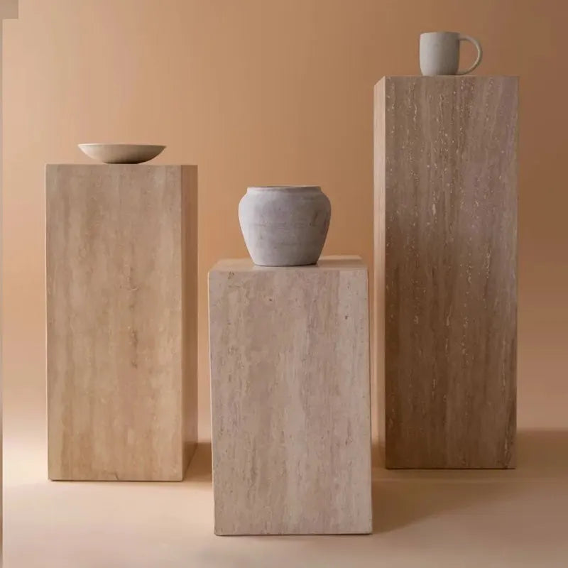 Classic Monolithic Roman Travertine Pillar Pedestal / Side Table
