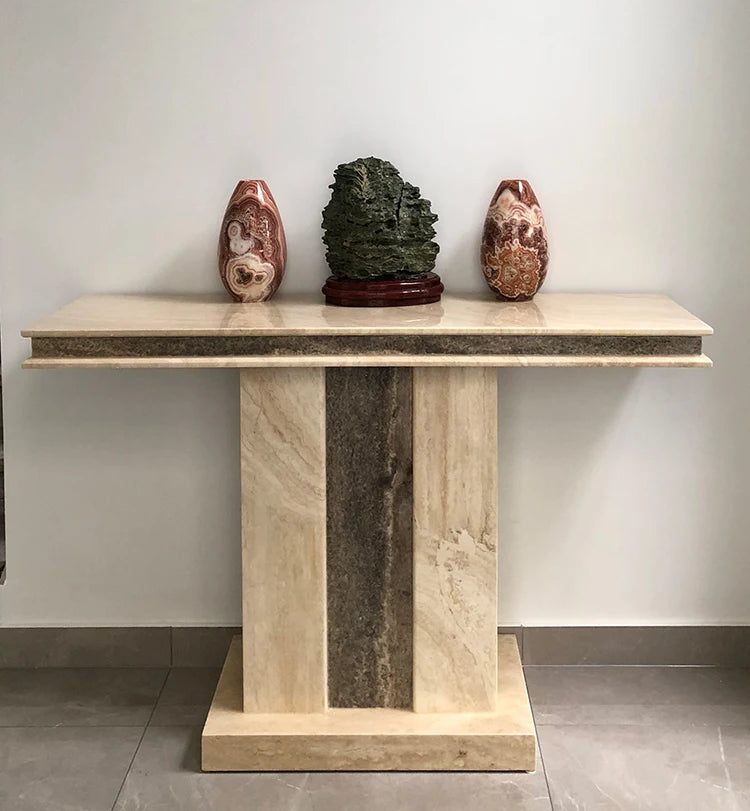 The Monolithic Gateway: Natural Travertine Console Table