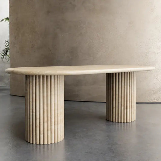 Architectural Fluted Travertine Oval Dining Table - Monolithic Stone Collection