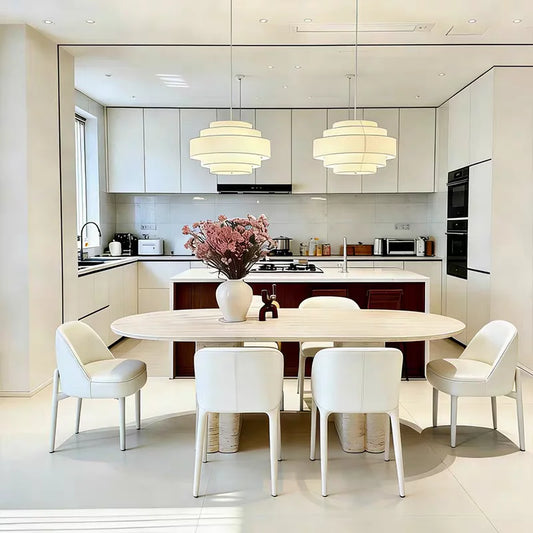 The Corinthian Oval: Imported Natural Travertine Dining Table