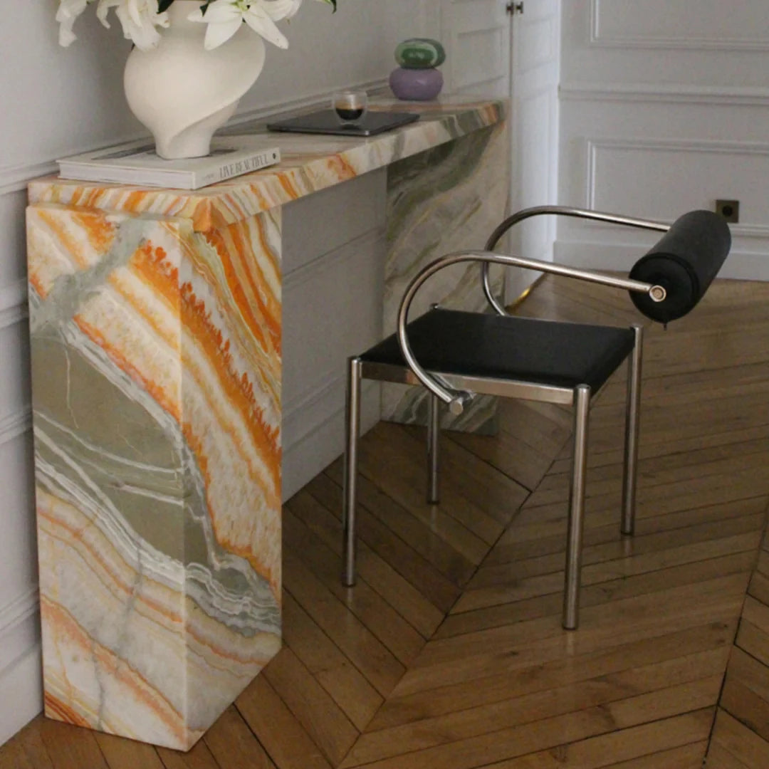 Jill 55 inch Natural Orange Marble Console Table - Vibrant Entryway Statement - Architectural Natural Stone Furniture | LuxuryMarbleHome