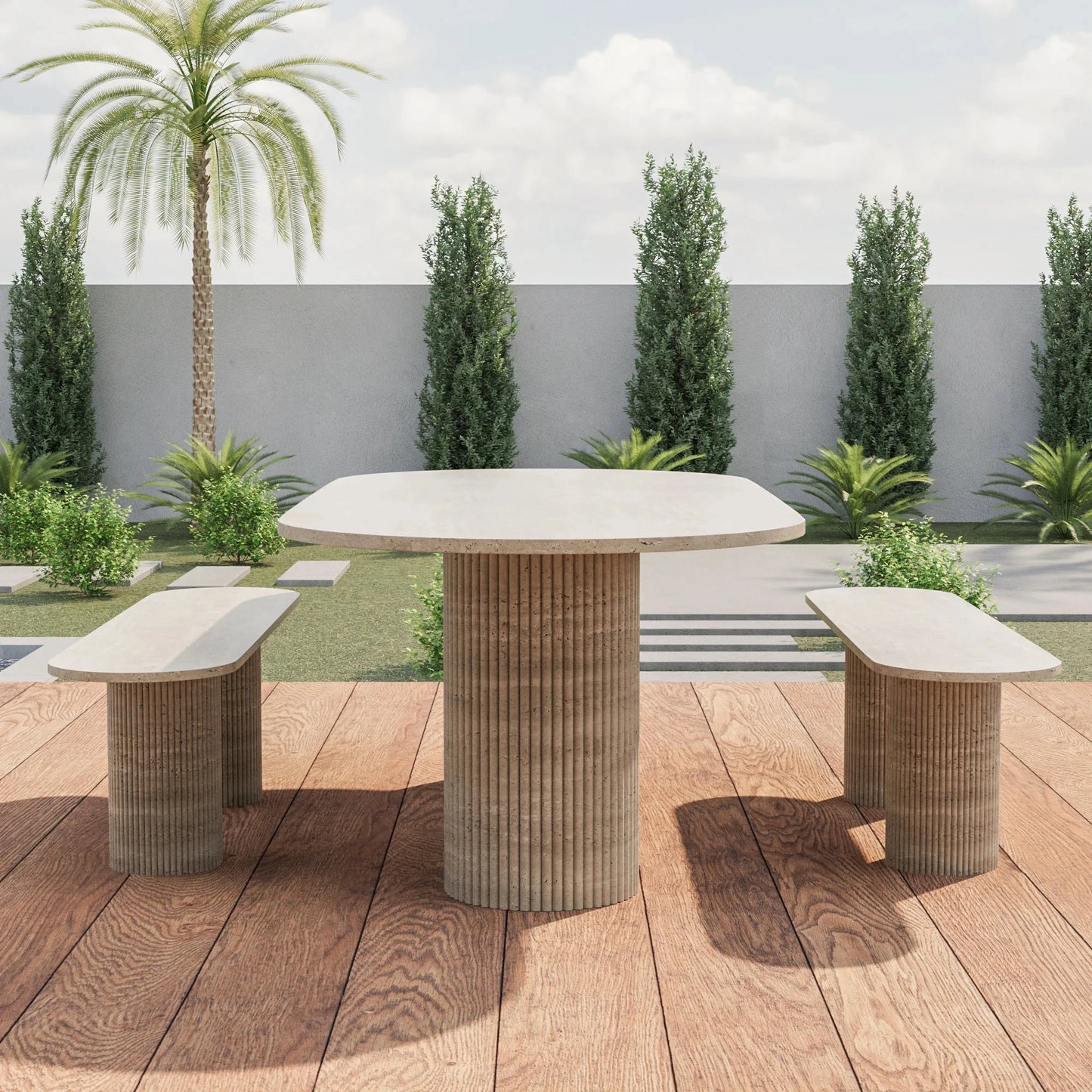LuxuryMarbleHome | Titan 79" Solid Travertine Dining Table - Monumental Pillar Base | 1