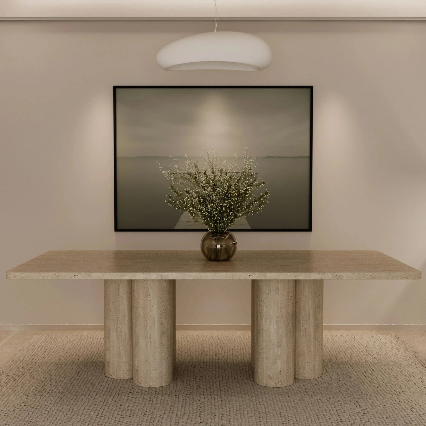 Forte 79 inch Natural Cream Travertine Dining Table - Modern Monolith Plinth - Architectural Natural Stone Furniture | LuxuryMarbleHome