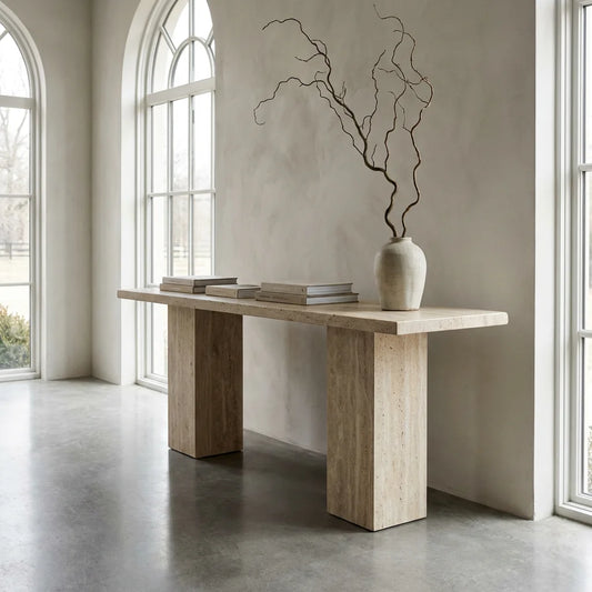 Sculptural Entryways: The Enduring Elegance of the Travertine Console Table