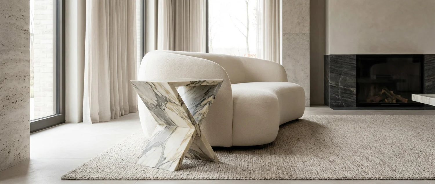 Luxury Natural Stone Side Tables with Cross Base