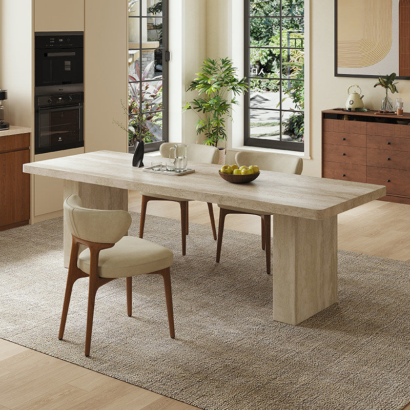 Geometric Pillar Travertine Sintered Stone Dining Table - Bold Architectural Form - Architectural Natural Stone Furniture | LuxuryMarbleHome