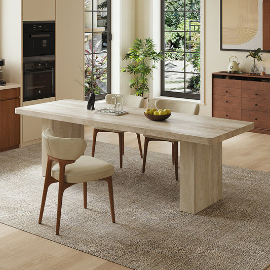 Geometric Pillar Travertine Sintered Stone Dining Table - Bold Architectural Form - Architectural Natural Stone Furniture | LuxuryMarbleHome