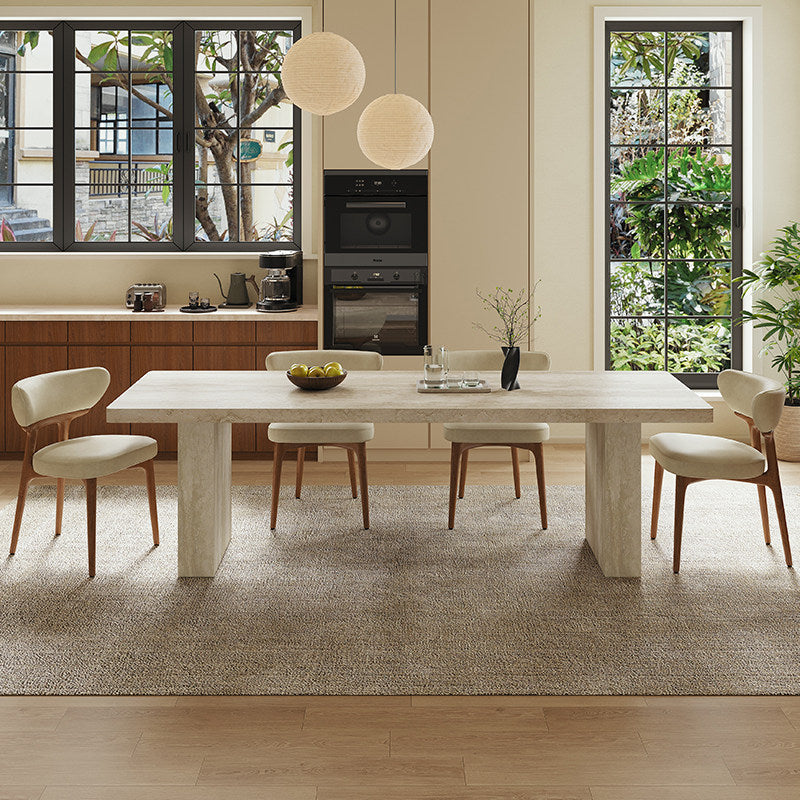 Geometric Pillar Travertine Sintered Stone Dining Table - Bold Architectural Form - Architectural Natural Stone Furniture | LuxuryMarbleHome