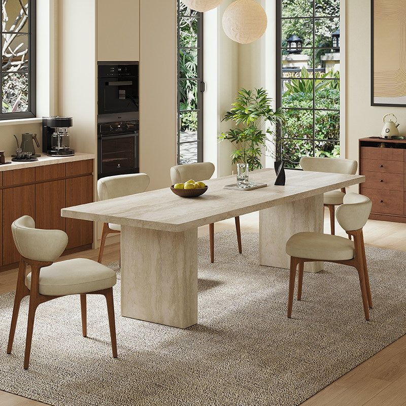 Geometric Pillar Travertine Sintered Stone Dining Table - Bold Architectural Form - Architectural Natural Stone Furniture | LuxuryMarbleHome