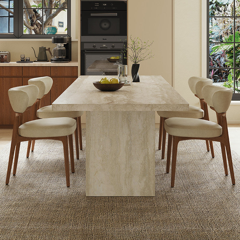 Geometric Pillar Travertine Sintered Stone Dining Table - Bold Architectural Form - Architectural Natural Stone Furniture | LuxuryMarbleHome
