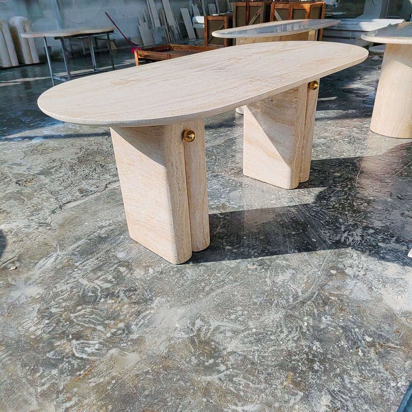 The Pillar Capsule Monolith: Dual-Pedestal Sculptural Travertine Dining Table