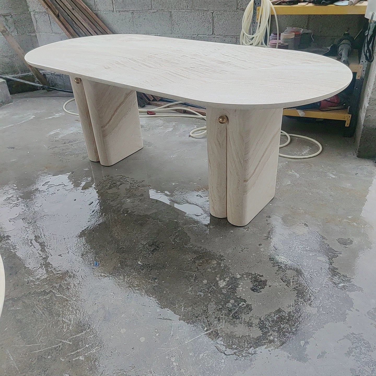The Pillar Capsule Monolith: Dual-Pedestal Sculptural Travertine Dining Table