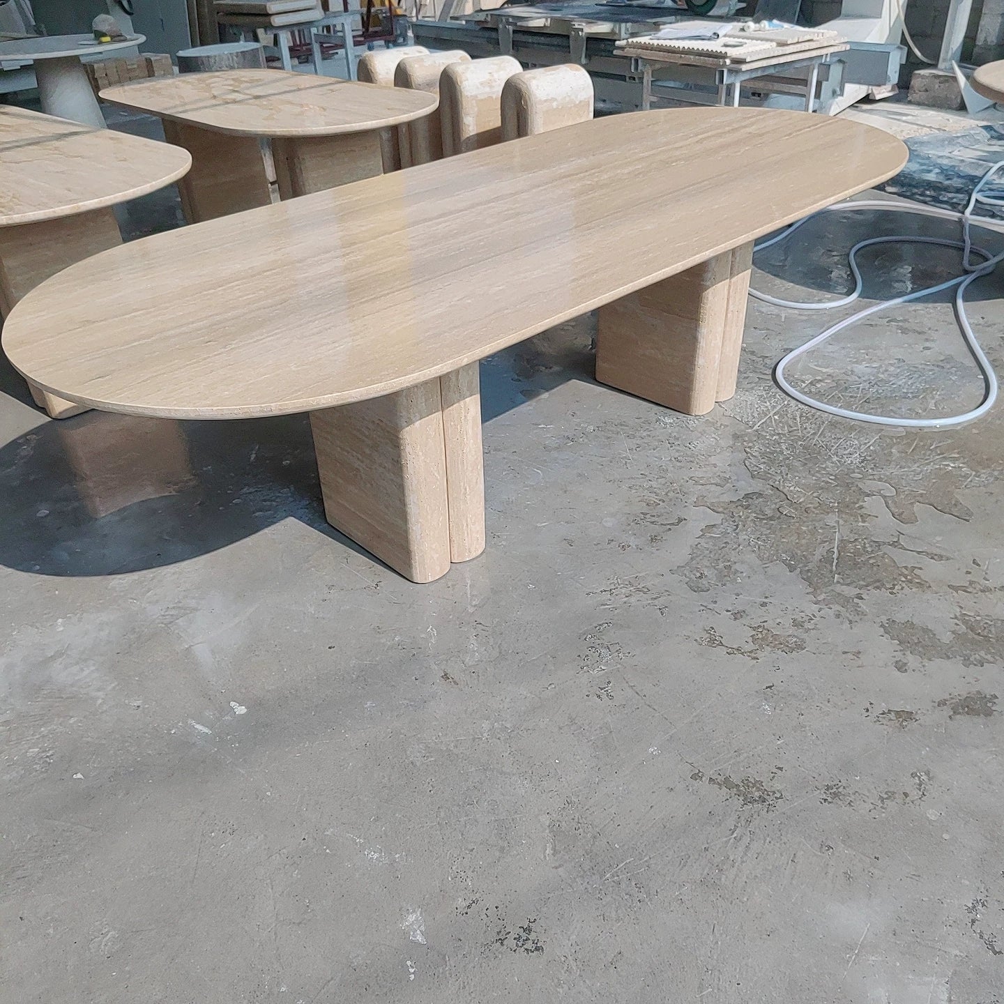 The Pillar Capsule Monolith: Dual-Pedestal Sculptural Travertine Dining Table