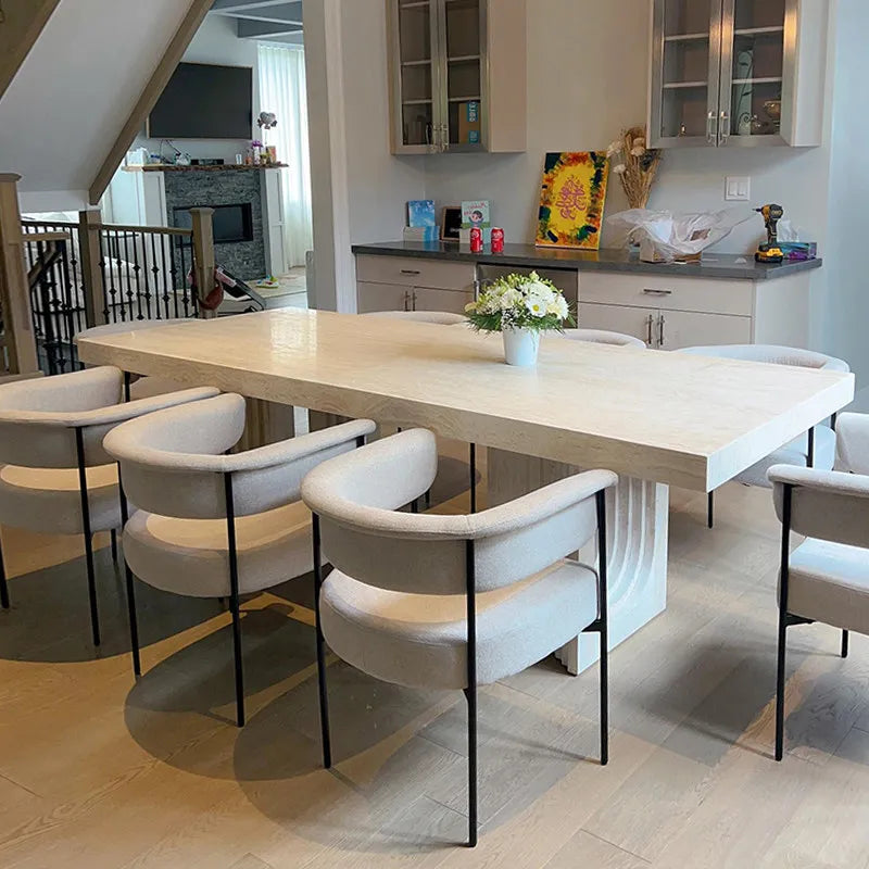 Archstone 71-87 inch Natural Travertine Dining Table - Sculptural Ellipse Design - Architectural Natural Stone Furniture | LuxuryMarbleHome