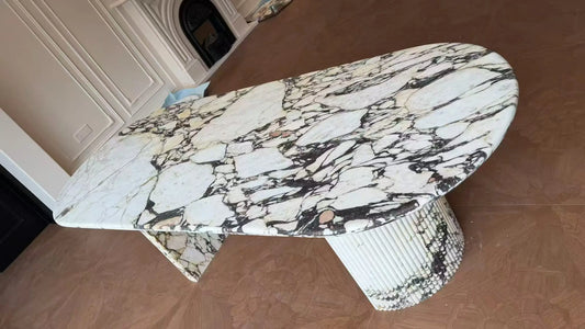 Grand Fluted Calacatta Viola Marble Oval Dining Table in Luxury Interior | LuxuryMarbleHome