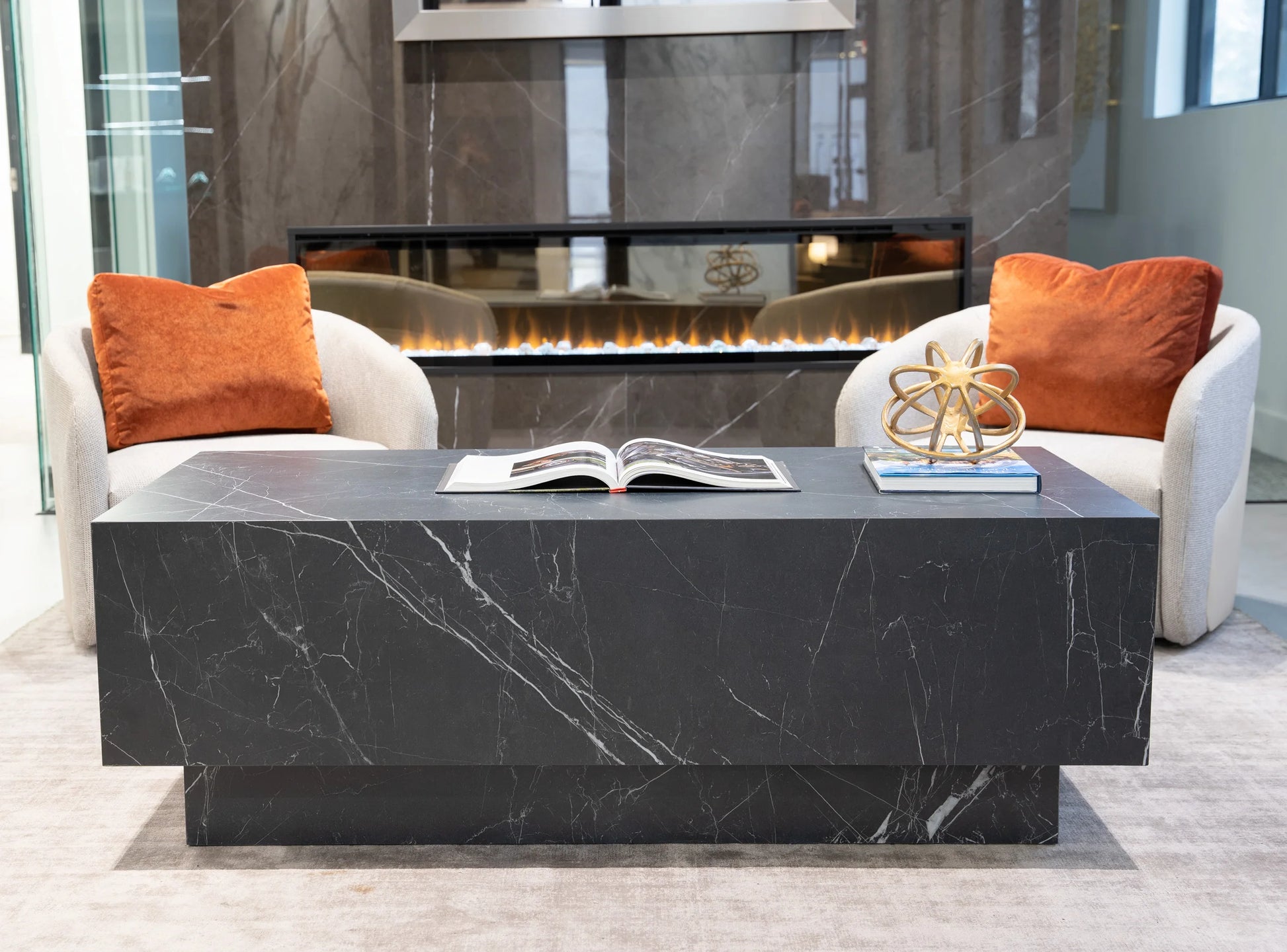 Nero Marquina Marble Cube Coffee Table - Monolithic Pedestal Design - Architectural Natural Stone Furniture | LuxuryMarbleHome