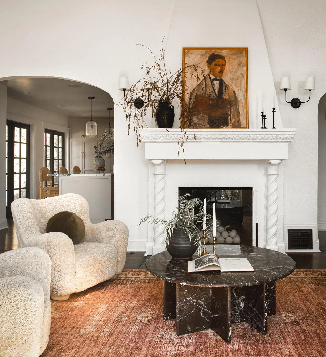 Antique Circular Marble Coffee Table - Cross-Pedestal Architectural Design - Architectural Natural Stone Furniture | LuxuryMarbleHome