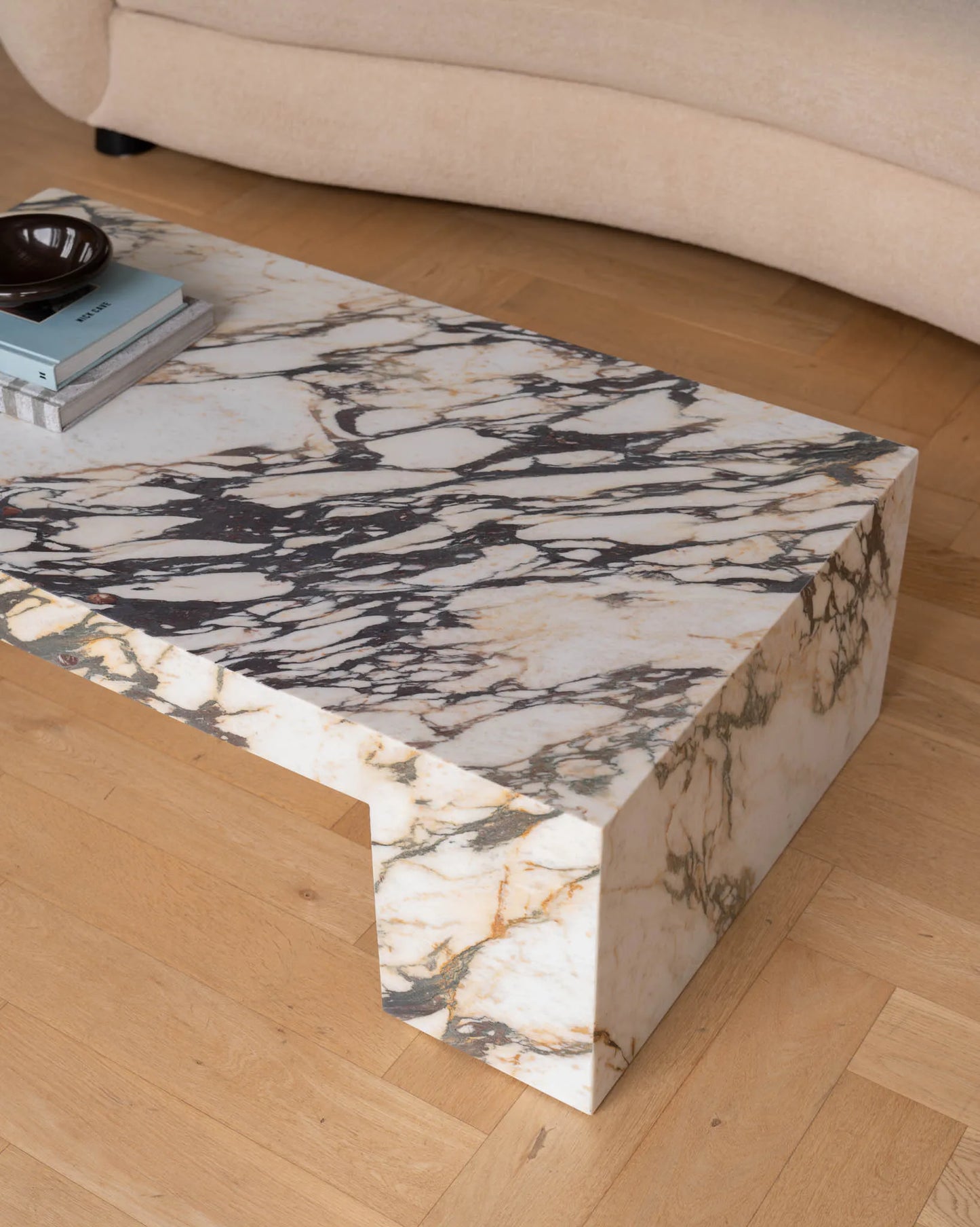 Calacatta Viola Marble Coffee Table - Monolithic Bridge Design - Architectural Natural Stone Furniture | LuxuryMarbleHome