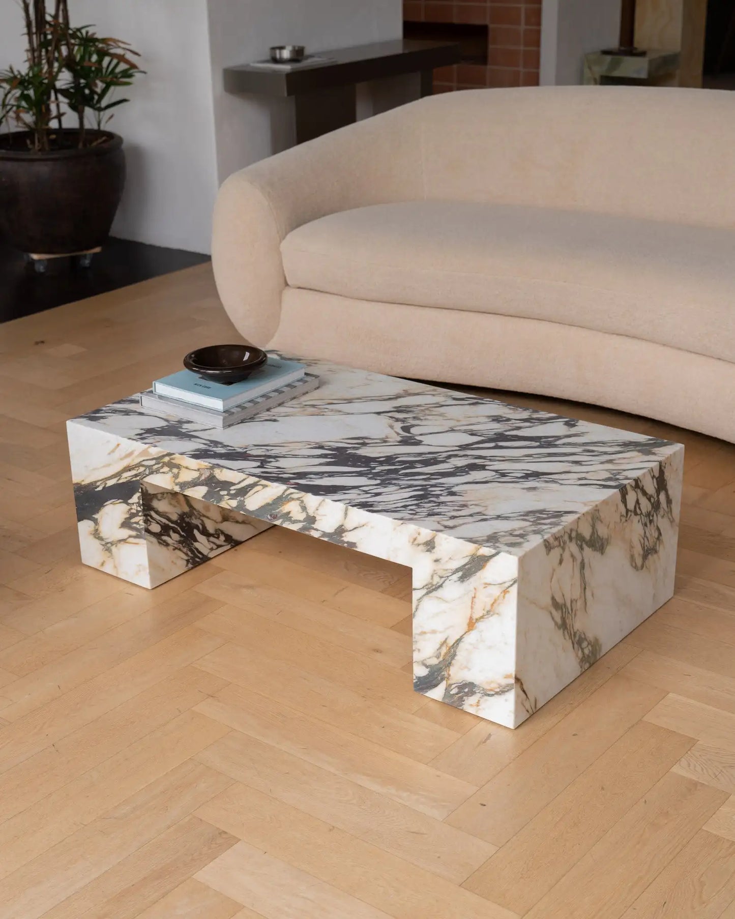 Calacatta Viola Marble Coffee Table - Monolithic Bridge Design - Architectural Natural Stone Furniture | LuxuryMarbleHome