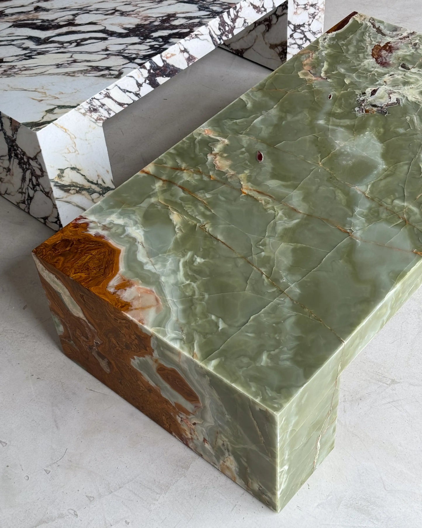 Ethereal Green Onyx Marble Coffee Table - Minimalist Monolithic Block - Architectural Natural Stone Furniture | LuxuryMarbleHome