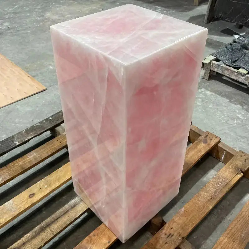 Natural Pink Jade Marble Side Table Top View - Polished Finish | LuxuryMarbleHome