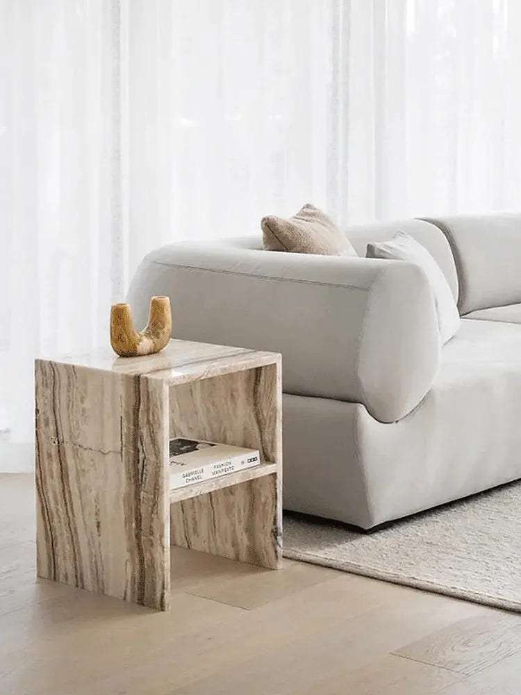 Silver Dragon Jade Marble Side Table - Plinth Monolith Pedestal - Architectural Natural Stone Furniture | LuxuryMarbleHome