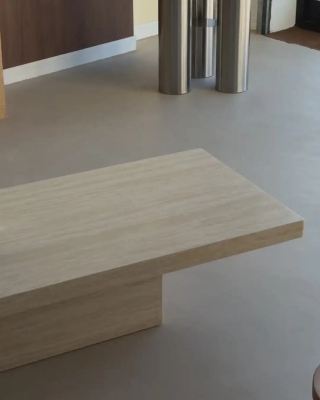 Rectangle Cream Travertine Coffee Table - Minimalist Monolithic Pedestal Design - Architectural Natural Stone Furniture | LuxuryMarbleHome